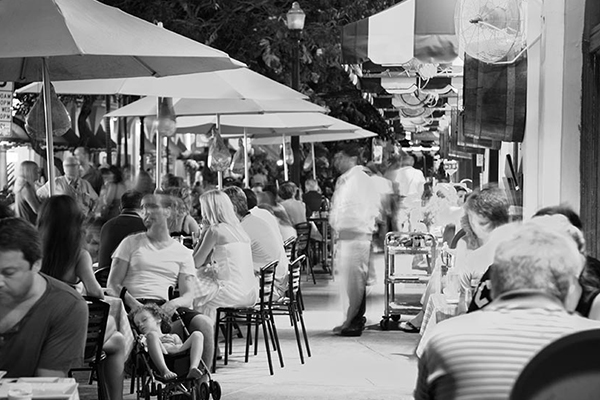 Outdoor Scene Patrons at Restaurant